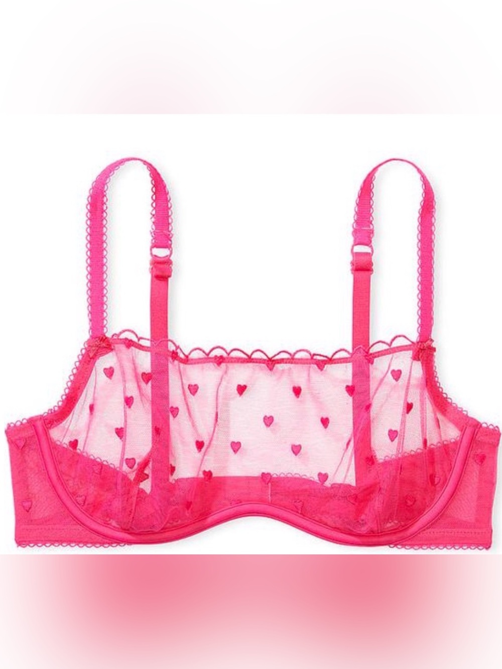 Victoria's Secret Hot Pink Sheer Heart Embroidered Underwire Bra Size XXL